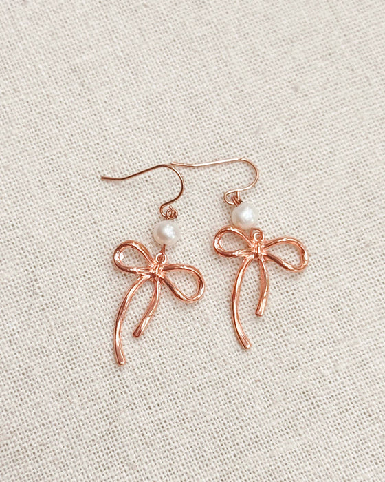 Bow Pearl Drop Earrings – Gold, Rose Gold & Silver