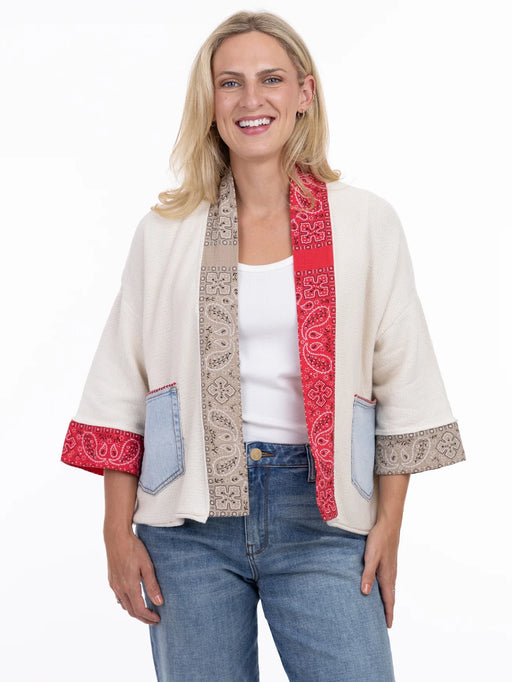 5771 Cream-Red/Sand Bandana Cardigan