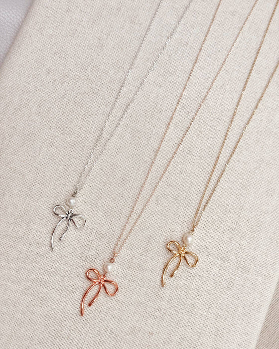 Bow Pearl Pendant Necklace – Gold, Rose Gold & Silver