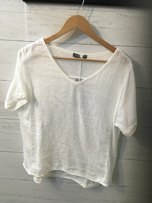Short Sleeve V-Neck Linen Top 4787