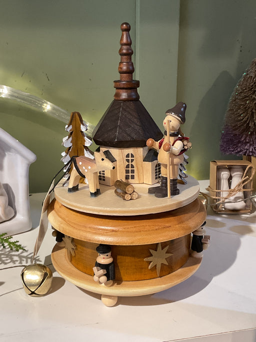 8862 Wood Windup Music Box with Woodsman
