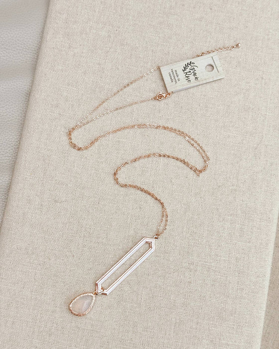 Minimalist Rose Gold & Silver & Opal Glass Pendant Necklace