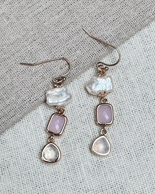 Romantic Gold Freshwater Keshi Pearl Pink Dangle Earrings
