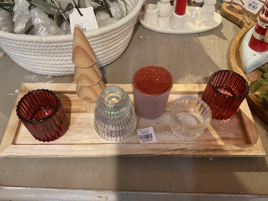 8488 Wood Tray w/ 4 Glass Votives