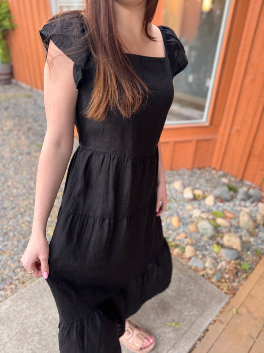 Panelled Linen tiered Summer Dress 4522