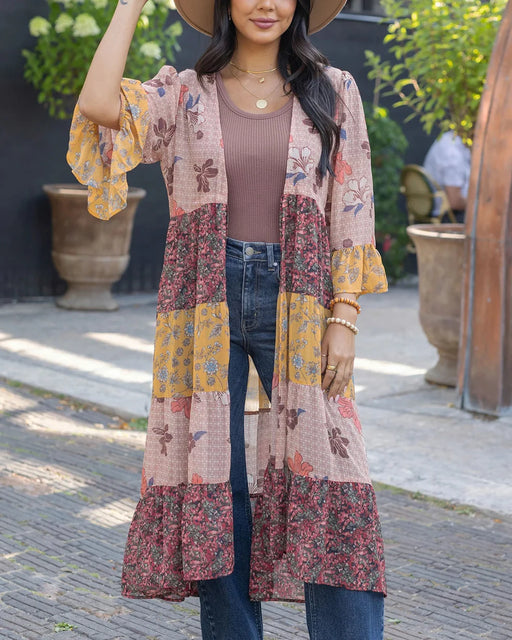 Patchwork Fall floral kimono duster