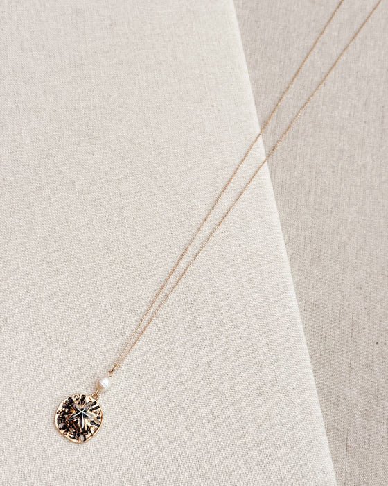 Gold Pearl Sand Dollar Beach Pendant Necklace