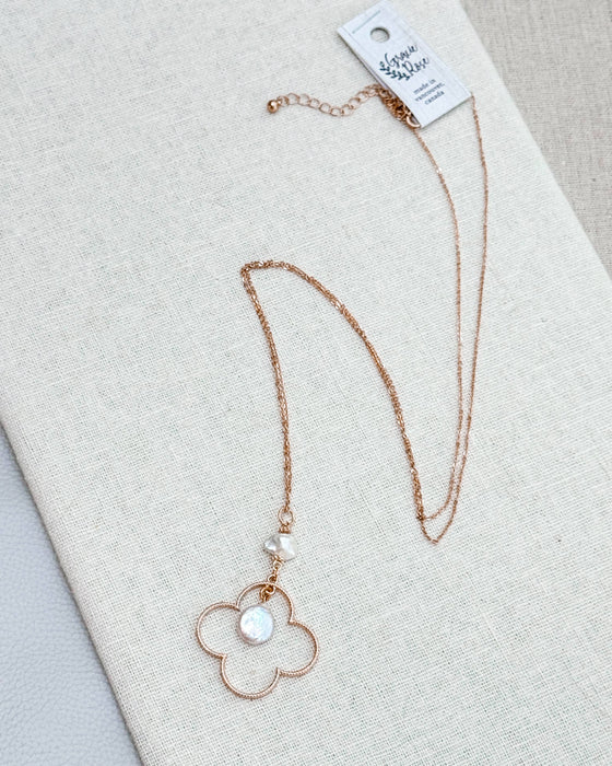 Matte Gold Keshi Freshwater Pearls Clover Pendant Necklace