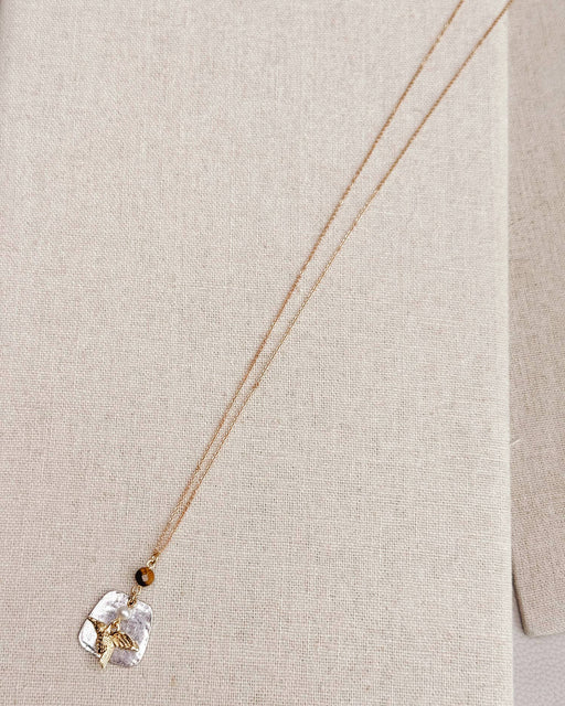 Tiger’s Eye Freshwater Pearl Hummingbird Necklace