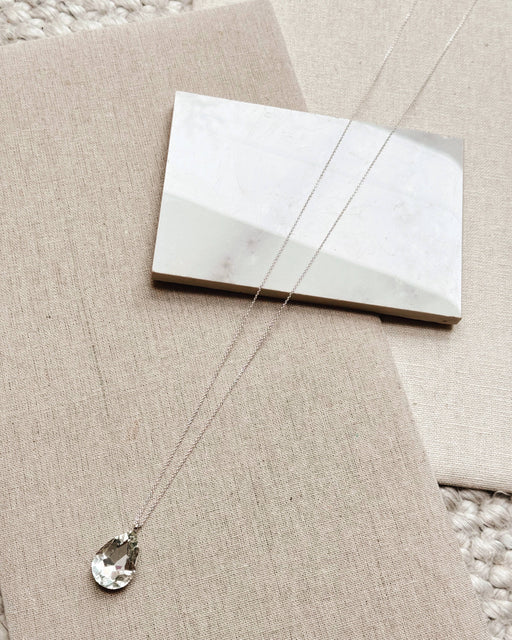 Minimalist Bridal Clear Crystal Pendant Long Necklace