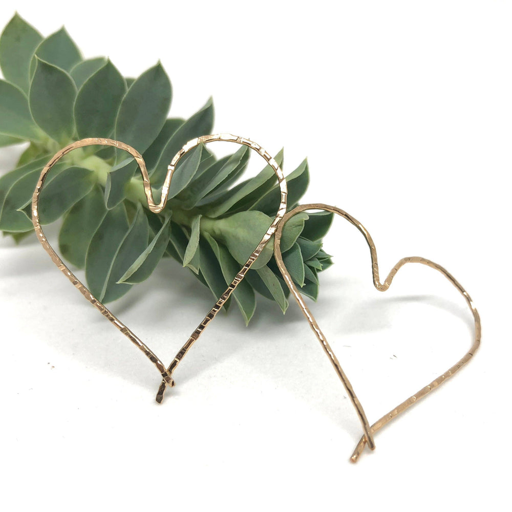 Gold Heart Hoop Threader Earrings