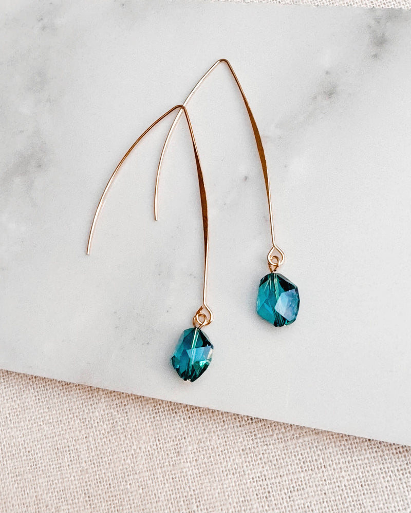 Blue Zircon Swarovski Crystal Long Thread Through Earrings