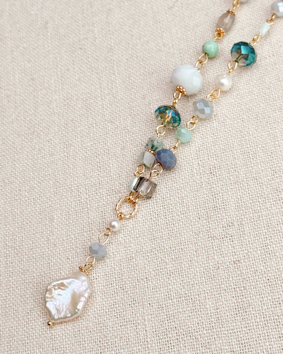 Gold Pearl & Mixed Stone Beaded Drop Necklace