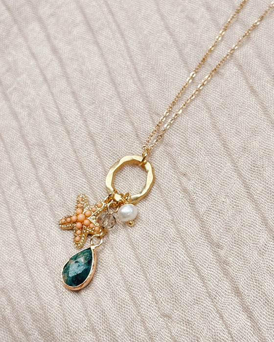 Gold Starfish Cluster Charm Necklace