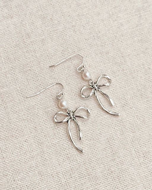 Bow Pearl Drop Earrings – Gold, Rose Gold & Silver