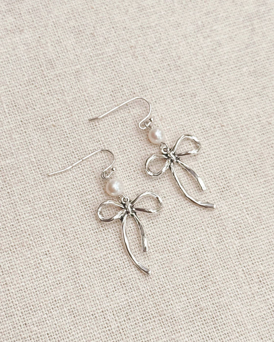 Bow Pearl Drop Earrings – Gold, Rose Gold & Silver