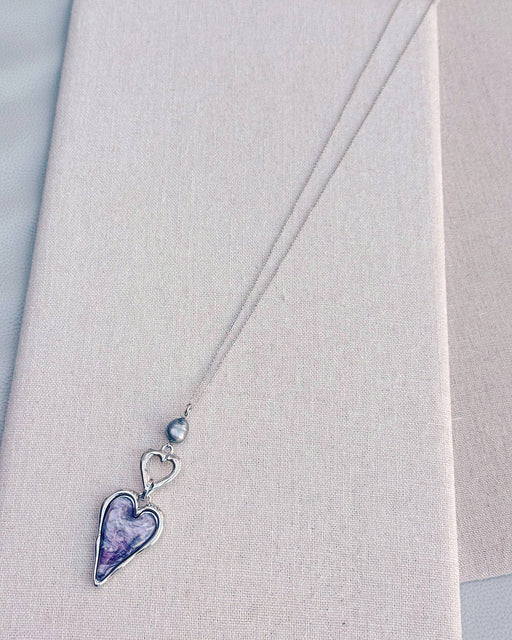 Silver Double-Side Heart Necklace – Freshwater Pearl & Resin