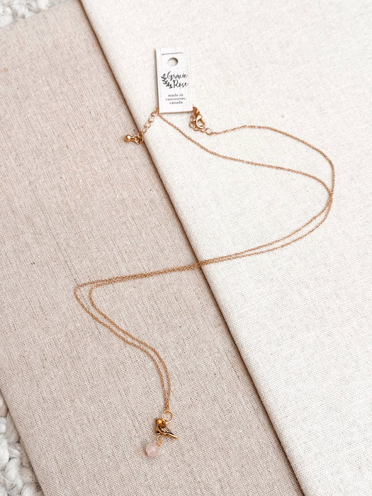 Cute Gold Rose Quartz Bird Charm Pendant Layering Necklace