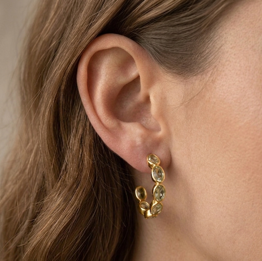 Shine Hoops | Green Amethyst & Gold