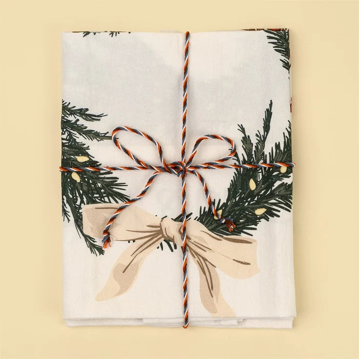 Holiday Wreaths Flour Sack Tea Towels Set/2