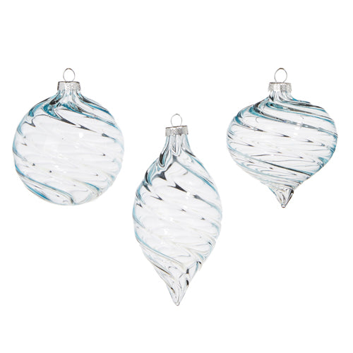 Clear Blue Blown Glass Ornament