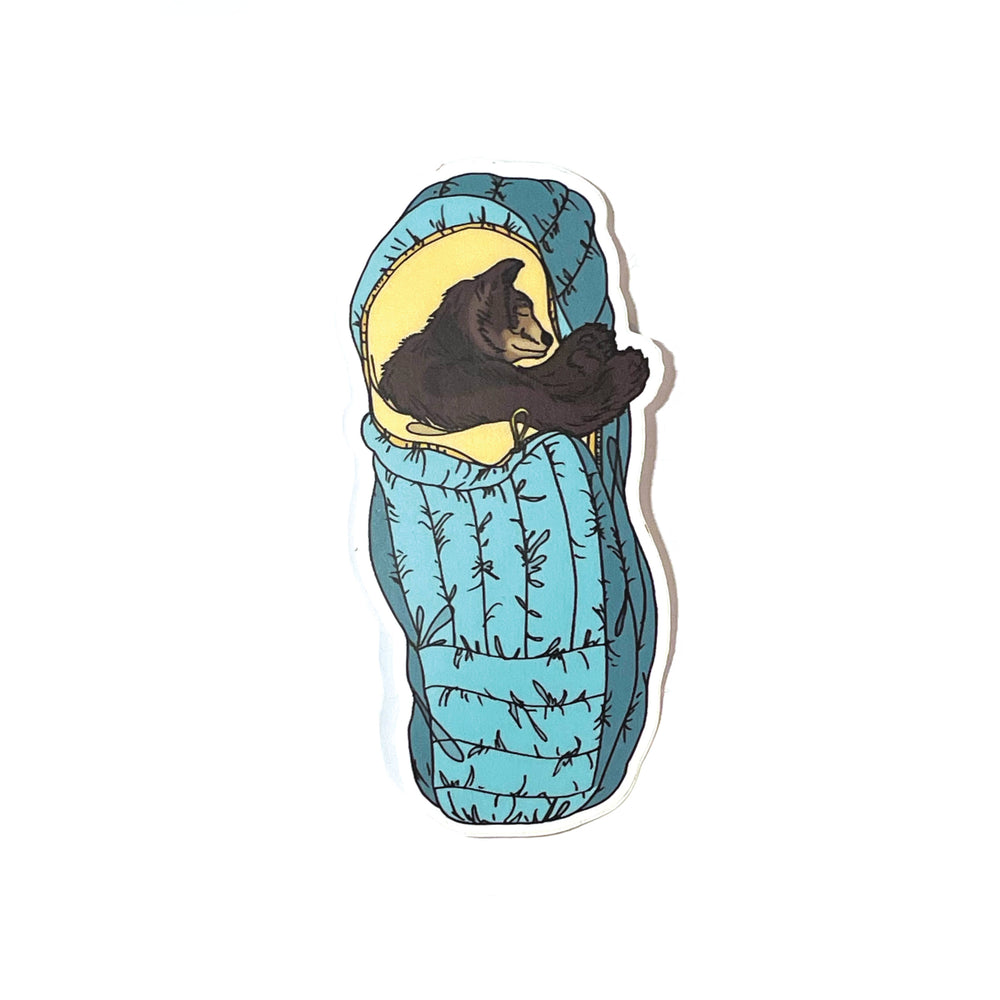 Sleeping Bear Sticker with Blue Seeping Bag