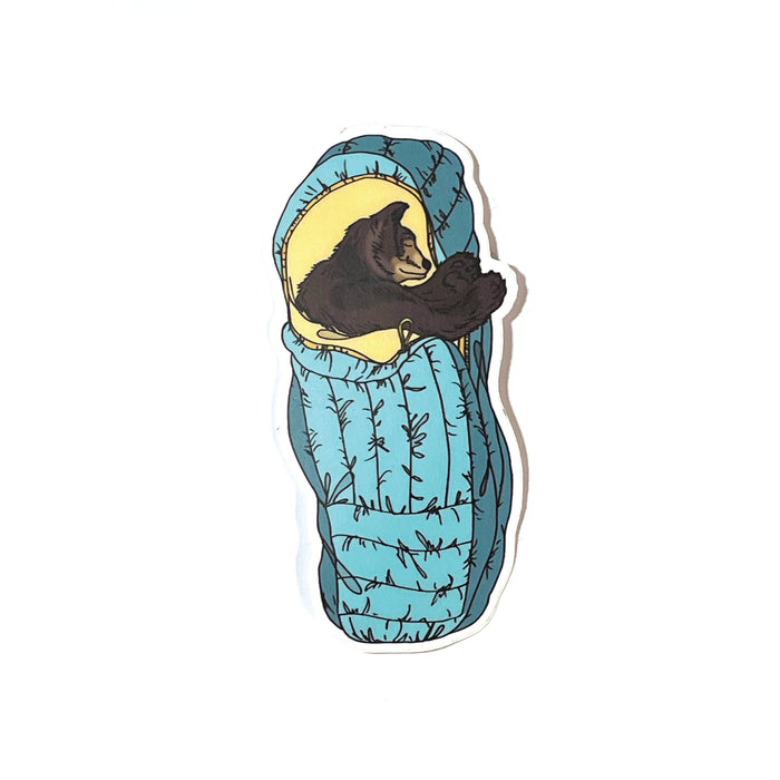 Sleeping Bear Sticker with Blue Seeping Bag