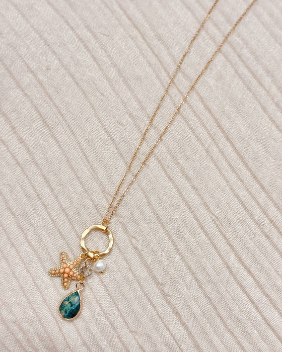 Gold Starfish Cluster Charm Necklace