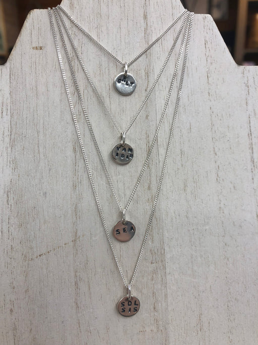 Small coin word necklaces
