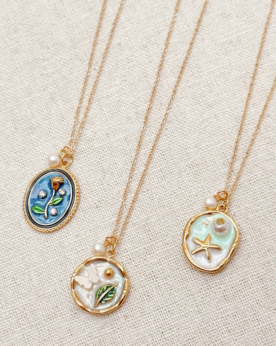 Starfish & Pearl Beach Charm Gold Necklace