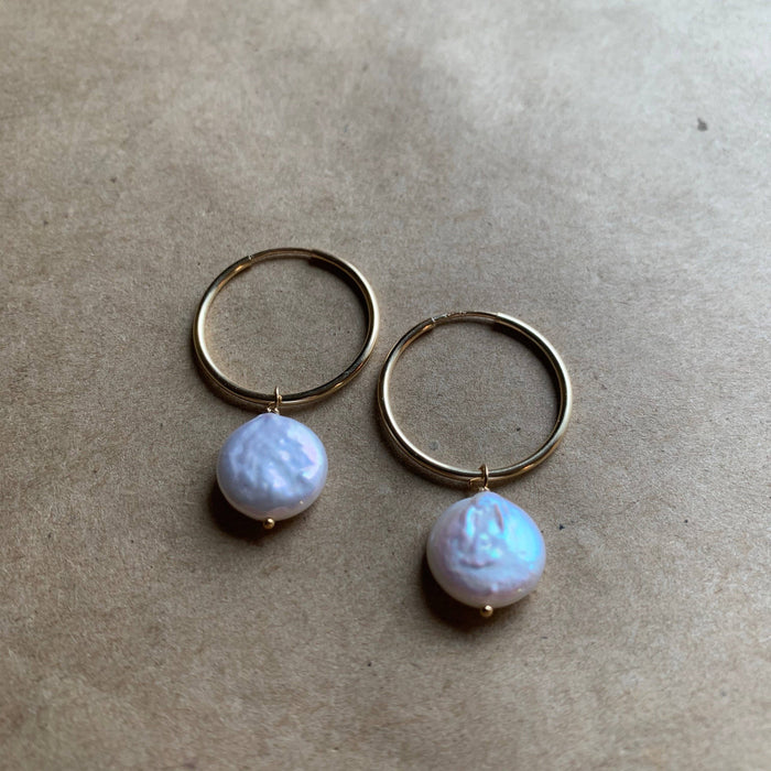 Brenda Hoops | Cream Pearls & Gold