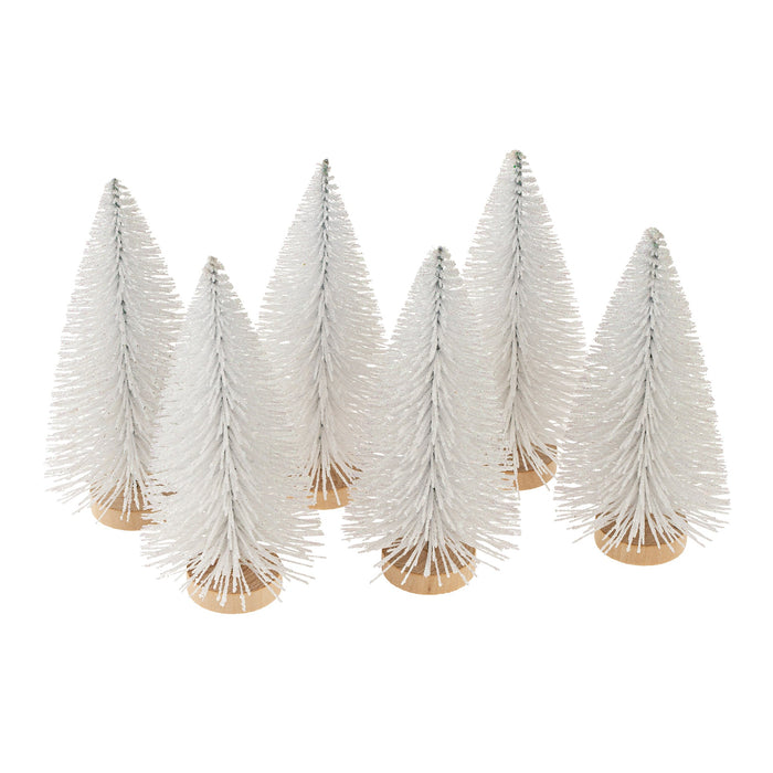 Frosty White Bottle Brush Trees S/6