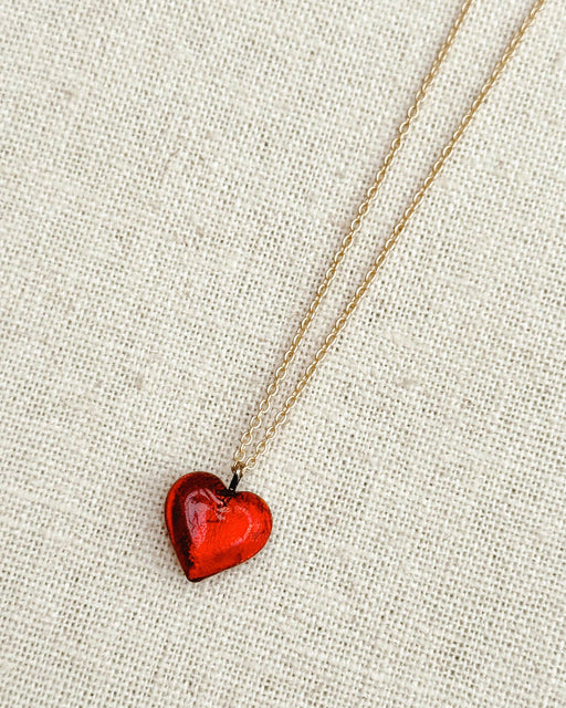 Red Venetian Glass Heart Charm Necklace