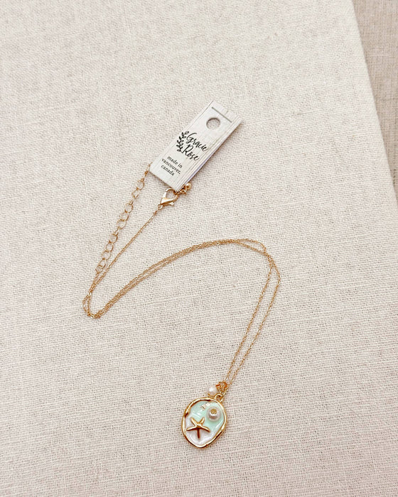 Starfish & Pearl Beach Charm Gold Necklace
