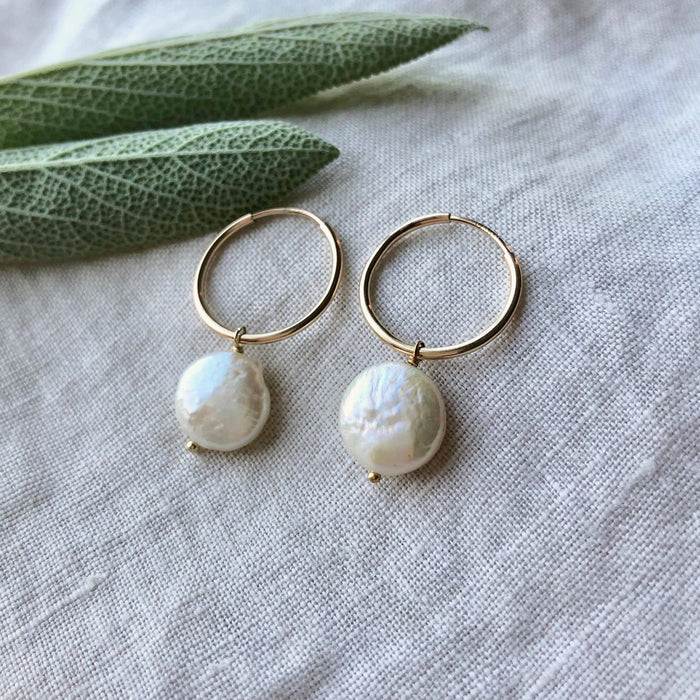 Brenda Hoops | Cream Pearls & Gold