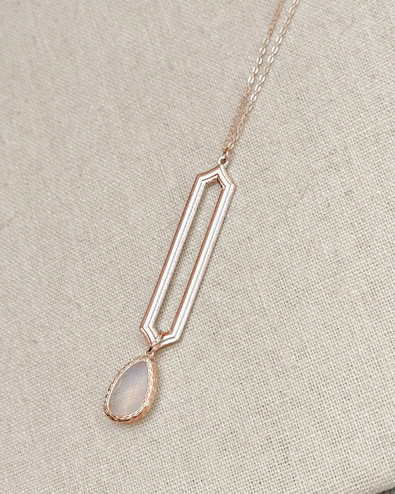 Minimalist Rose Gold & Silver & Opal Glass Pendant Necklace