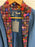 Lockport cardigan Indigo with multi coloured trim