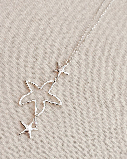 Silver Dancing Starfish Pearl Charm Necklace