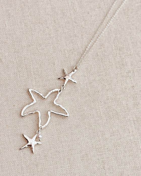 Silver Dancing Starfish Pearl Charm Necklace