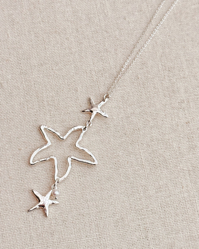 Silver Dancing Starfish Pearl Charm Necklace