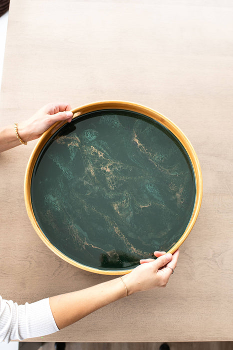 Round Bamboo Resin Serving Trays - NO TARIFFS!
