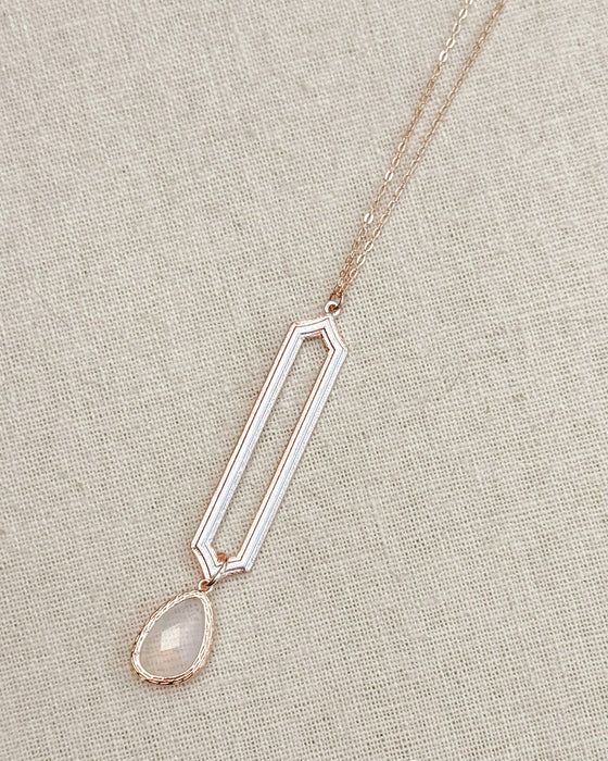 Minimalist Rose Gold & Silver & Opal Glass Pendant Necklace