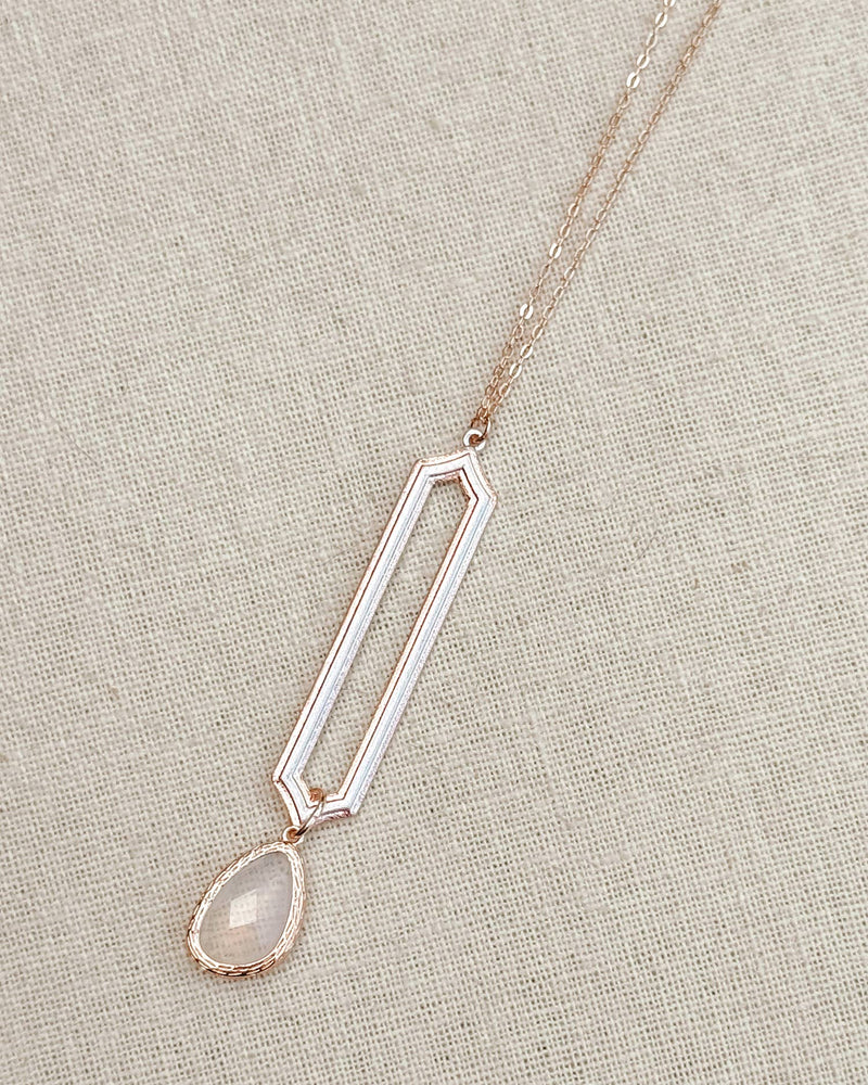 Minimalist Rose Gold & Silver & Opal Glass Pendant Necklace