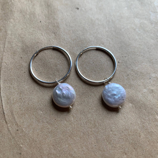 Brenda Hoops | Cream Pearls & Silver