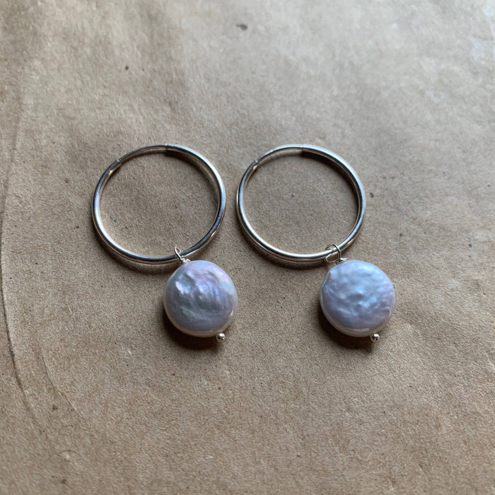 Brenda Hoops | Cream Pearls & Silver