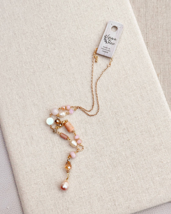 Gold & Multicolor Pearl Beaded Y Necklace