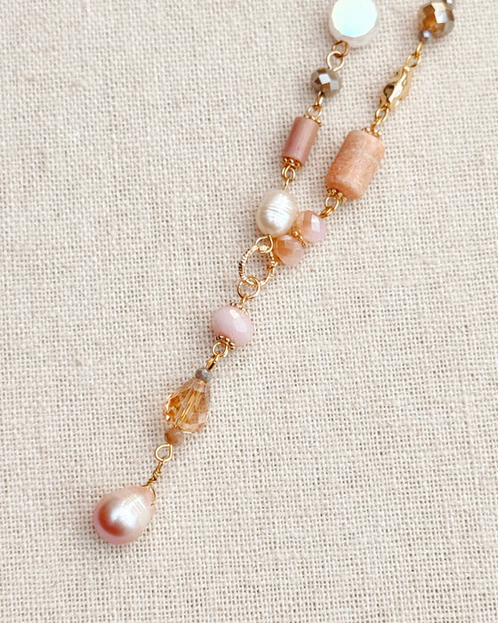 Gold & Multicolor Pearl Beaded Y Necklace