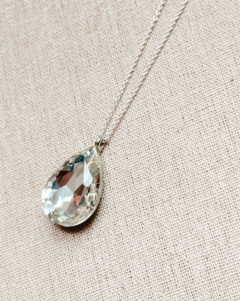 Minimalist Bridal Clear Crystal Pendant Long Necklace