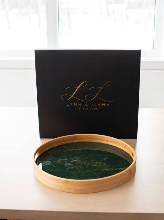 Round Bamboo Resin Serving Trays - NO TARIFFS!
