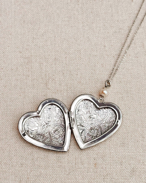 Large Silver Heart Locket Freshwater Pearl Necklace